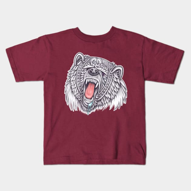 Grizzly bear face with ornament decoration Kids T-Shirt by tsign703